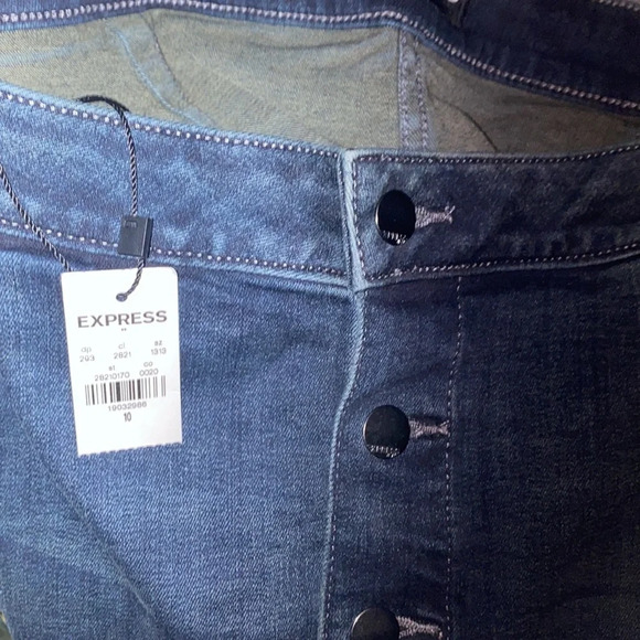 Express denim jeans button Down mini skirt Sz 10 - Picture 8 of 12